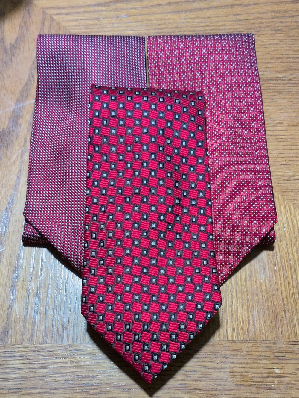 Daniel De Fasson Men's Handmade 100% Silk Tie Set of 3 Red Tones